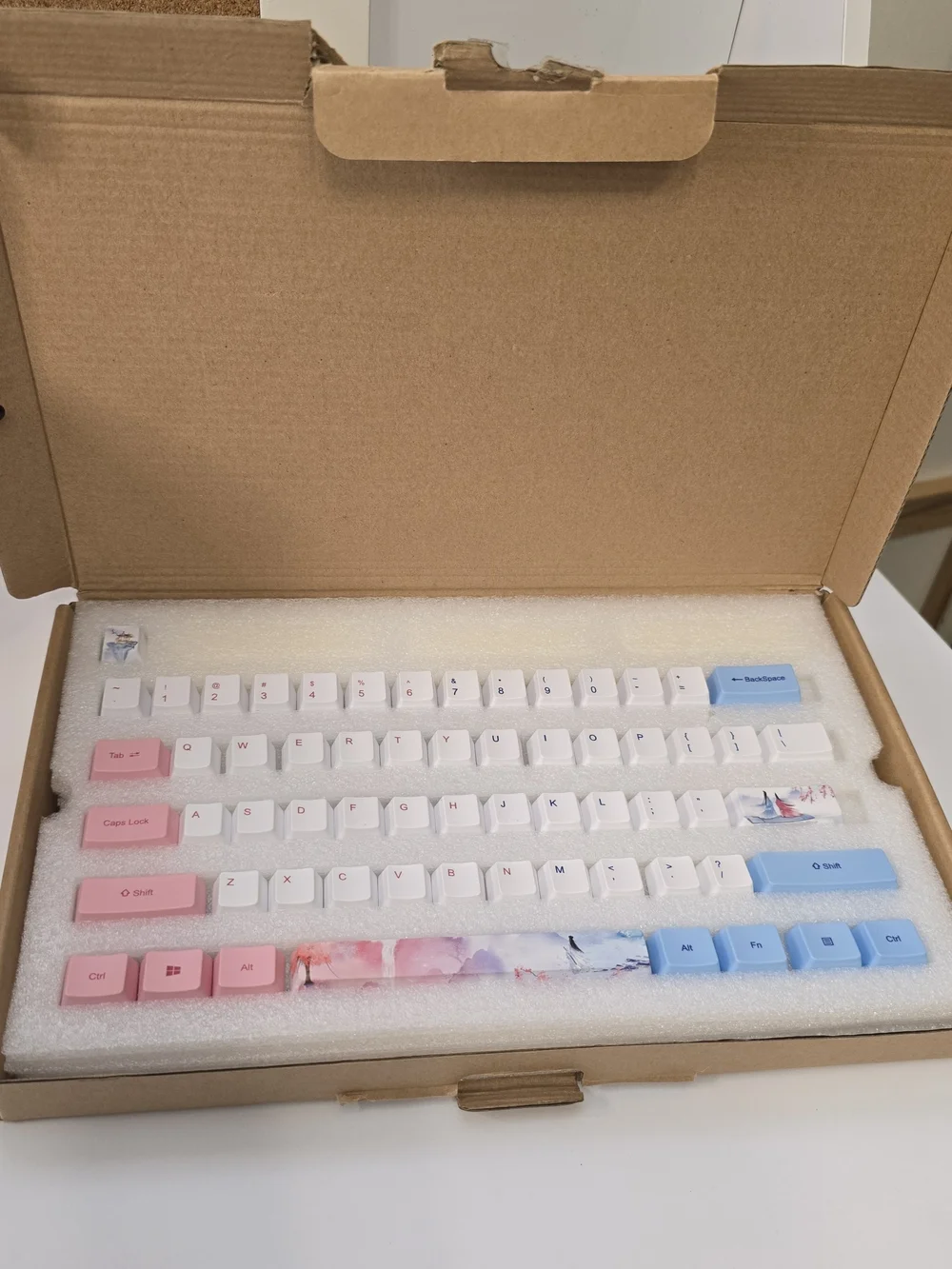 Custom Pink White Blue Mechanical Keyboard Keycap Set - Sakura Design